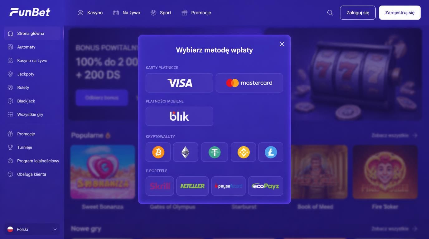 Interfejs metod wpłat z ikonami popularnych opcji płatności
