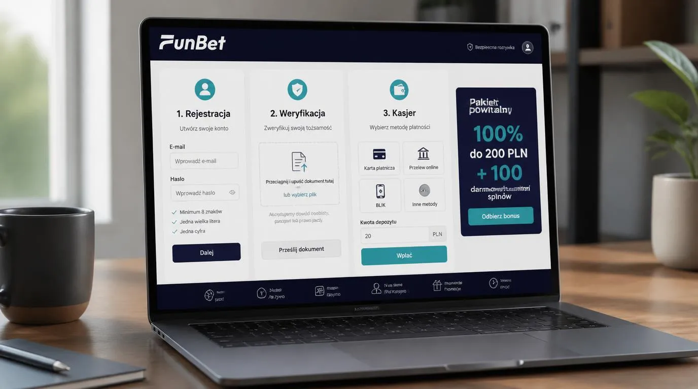 Panel bonusu powitalnego z ofertą 100% do 200 PLN, 100 darmowymi spinami i minimalnym depozytem 20 PLN